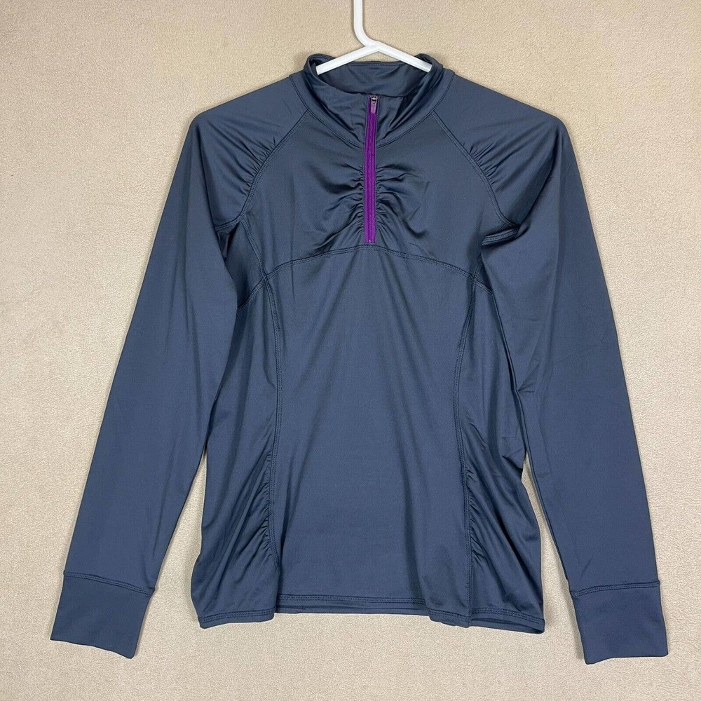 Athleta Intrepid Sunshield Shirt Medium Long Sleeve Running Back Pocket Womens